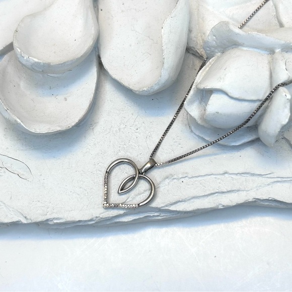 Genuine Diamonds Sterling Silver Italy Heart and 24 Necklace 18” - Picture 1 of 7